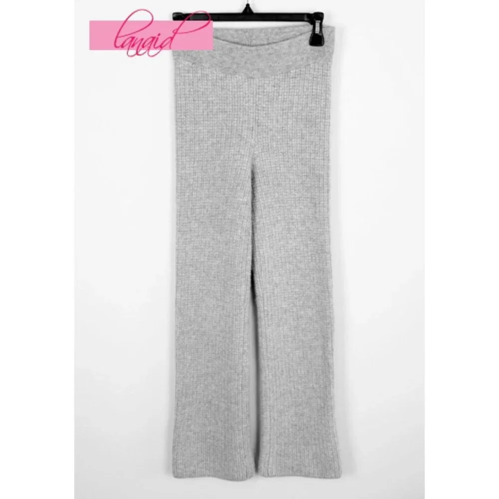 Alo Cashmere High-Waist Plush Waffle Pants Athletic Heather Grey Hi-Rise Sweater